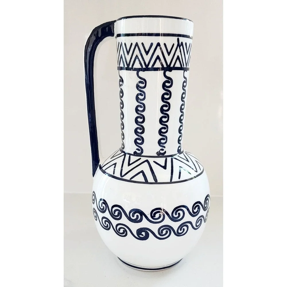 Nordic Design Ceramic Black & White Hand Painted Vase Or Urn